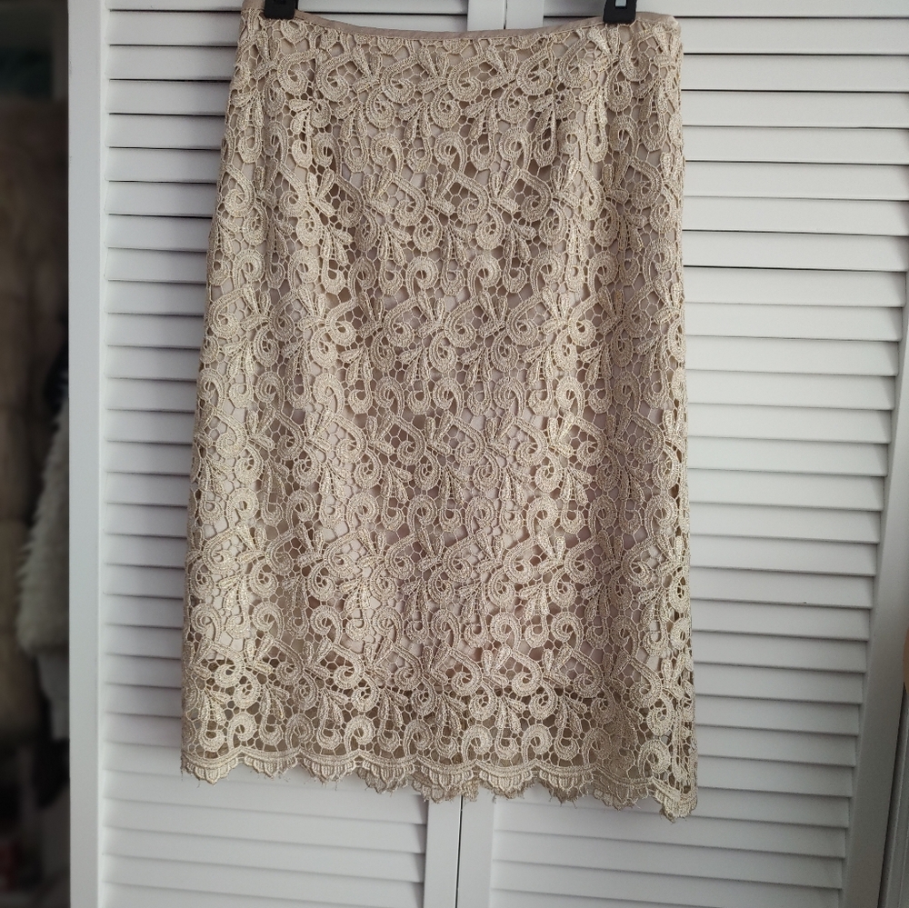 Embroidered gold lace and champagne skirt